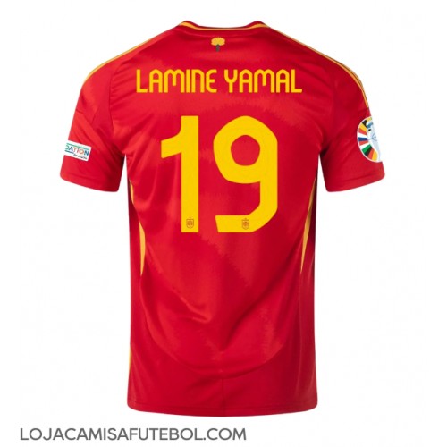 Camisa de Futebol Espanha Lamine Yamal #19 Equipamento Principal Europeu 2024 Manga Curta